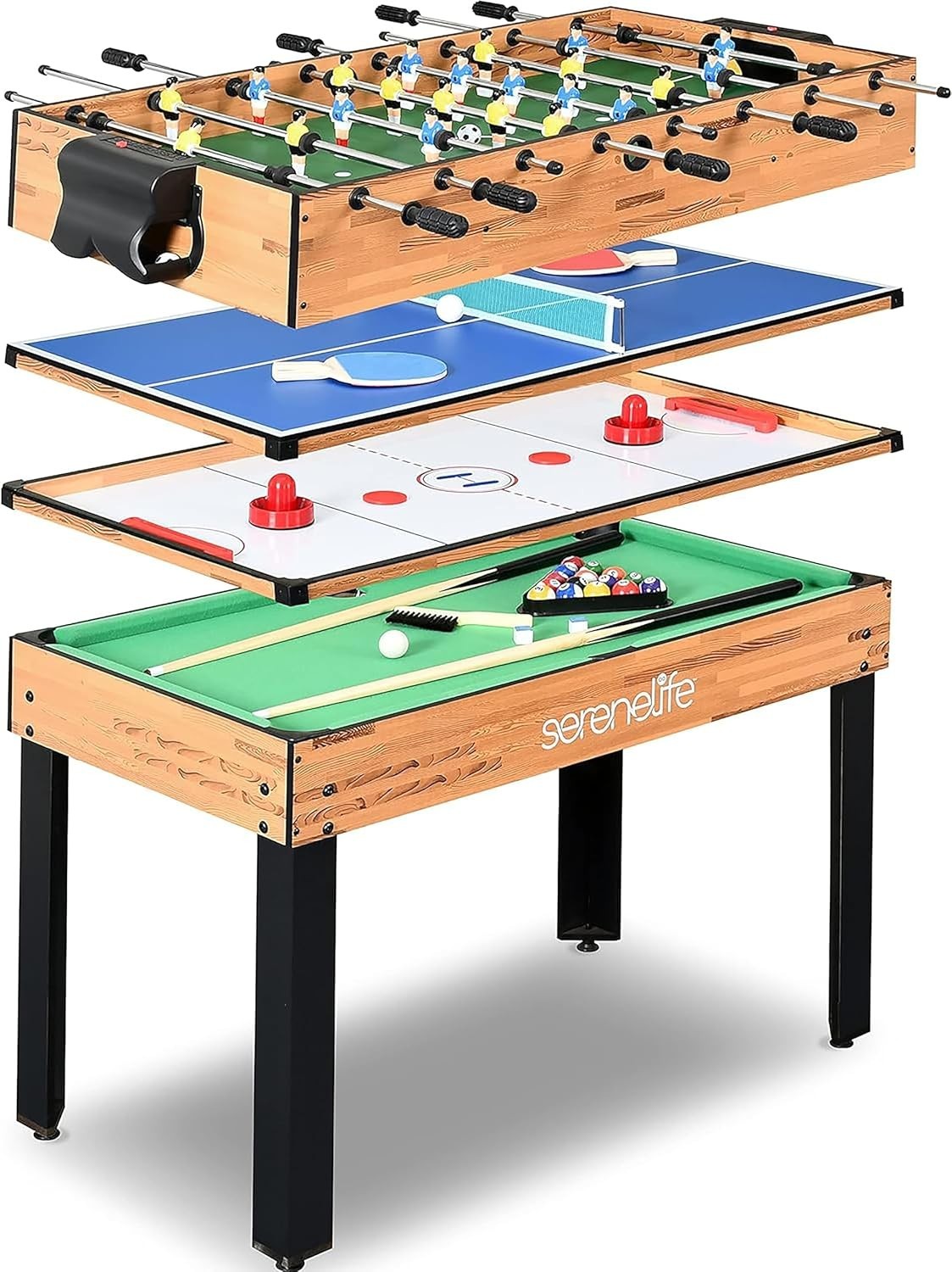 4-in-1 Multi Game Table Air Hockey Pool Foosball Ping Pong