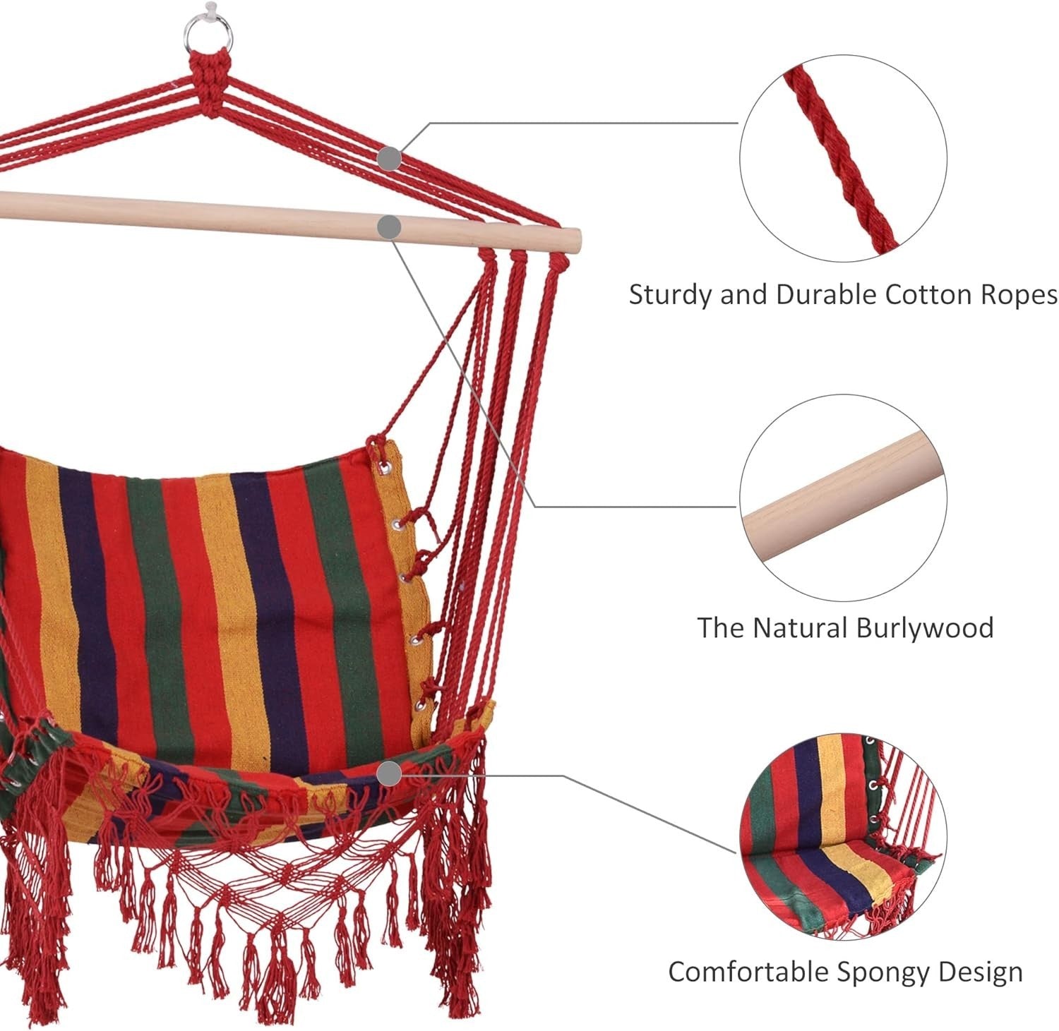 Hammock Chair Swing with Spreader Bar | Indoor Outdoor Hanging Seat