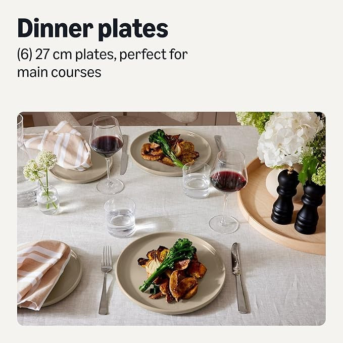 6pc Stoneware Dinner Plates 27cm Microwave Dishwasher Safe Neutral Grey