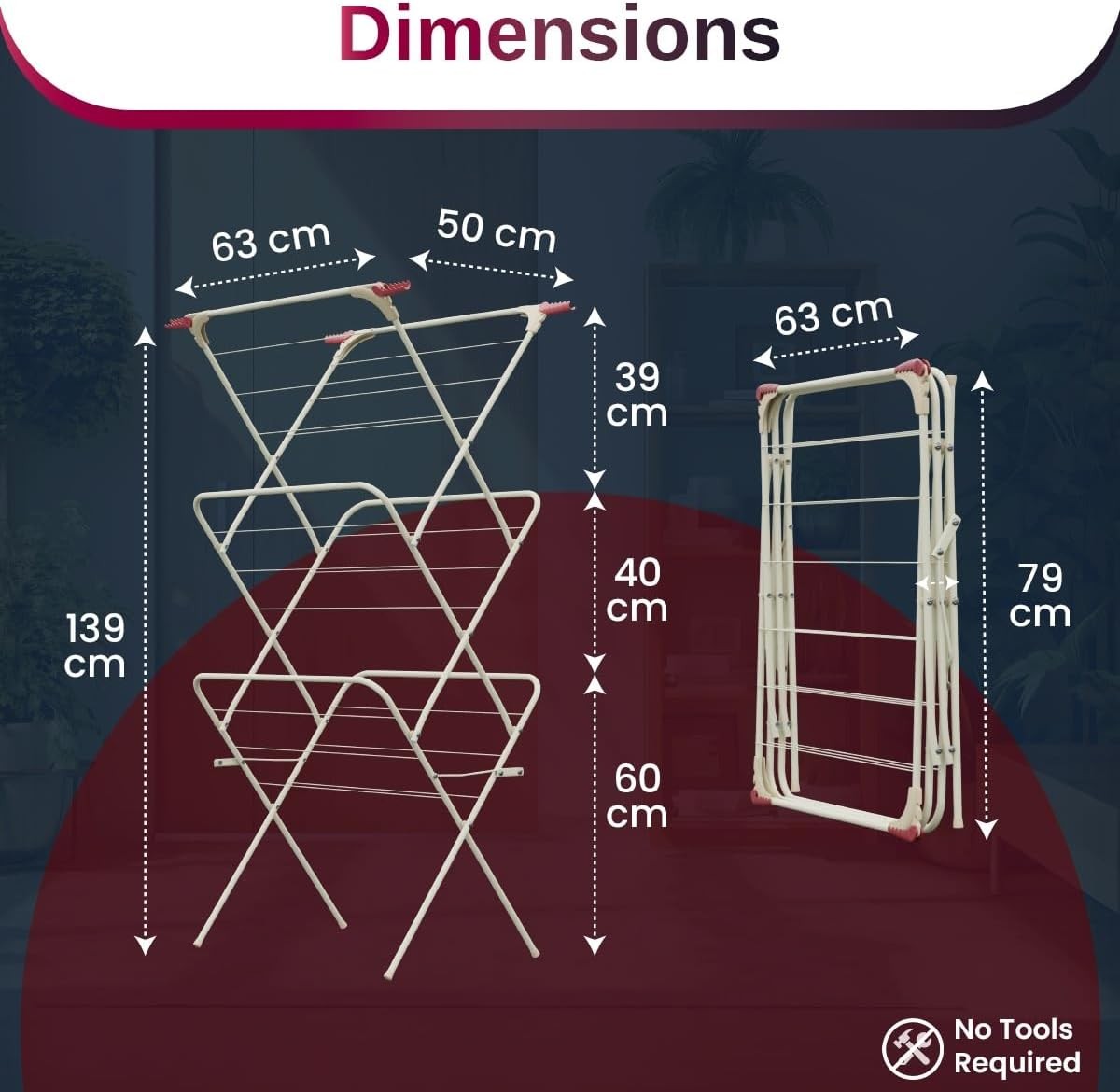3 Tier Clothes Airer Folding Laundry Drying Rack with Wings Indoor Outdoor