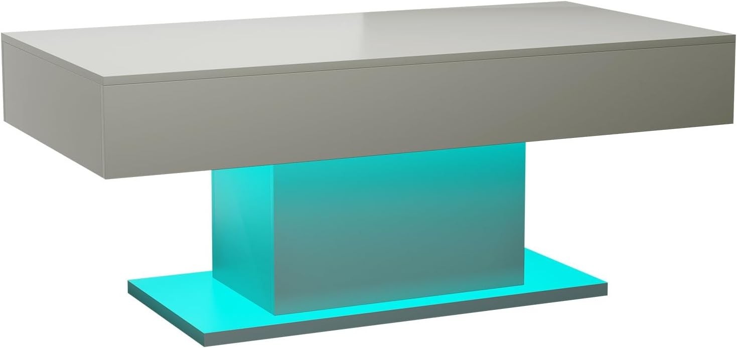 Modern Grey LED Coffee Table, High Gloss Rectangular 110x55cm