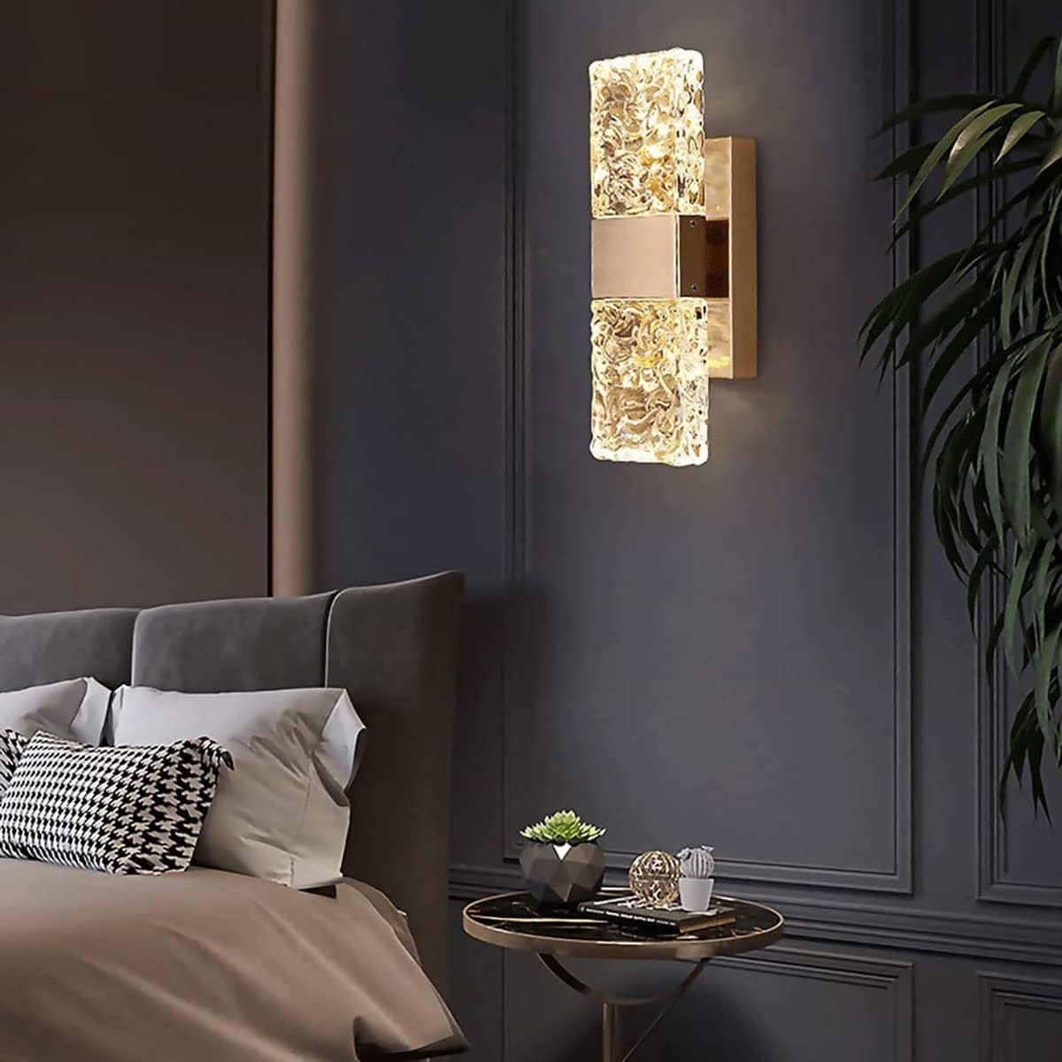 Golden LED Wall Light Fixture with Nordic Crystal, Energy Saving, Indoor