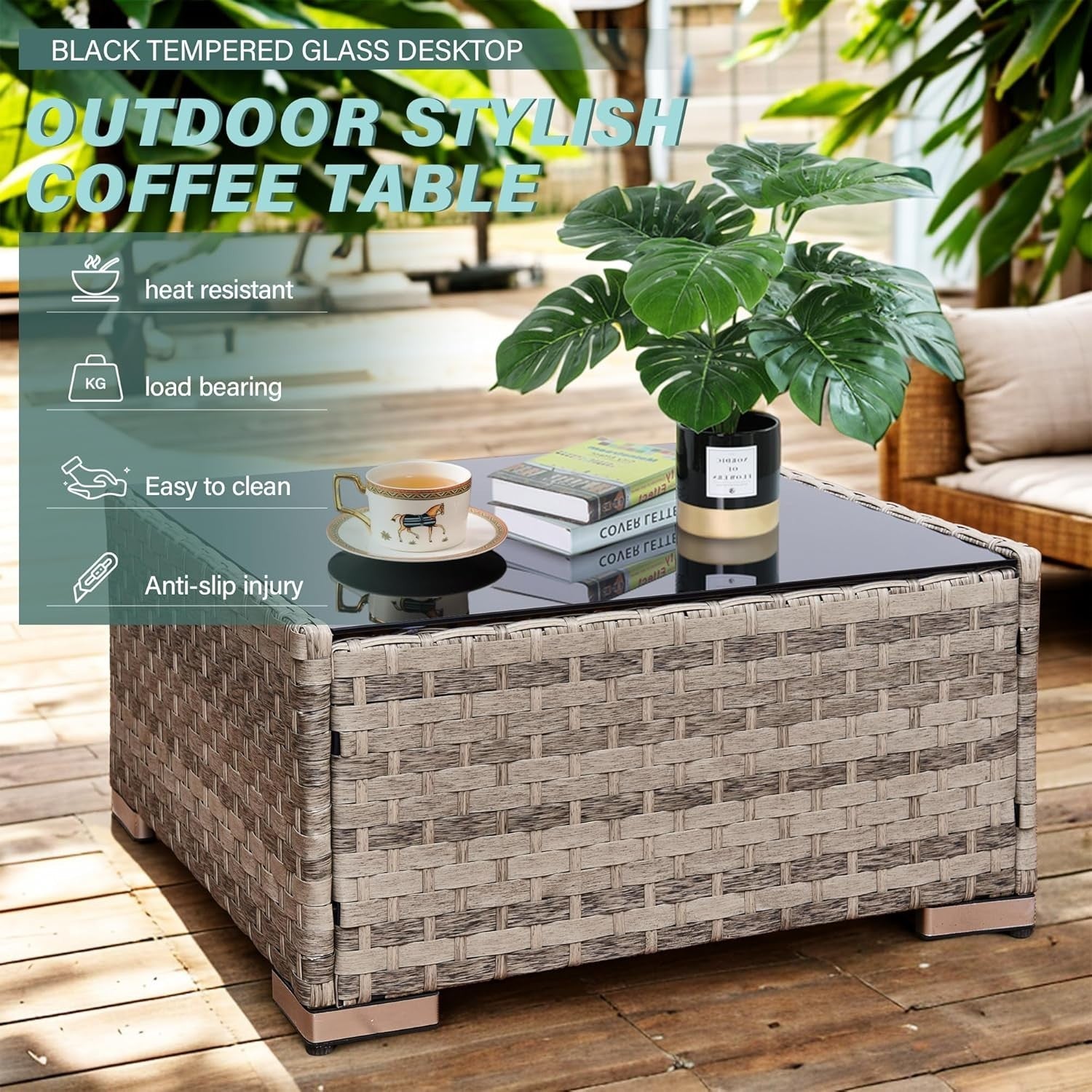 5-Seater Rattan Garden Sofa Set with Glass Table - Durable Outdoor Patio