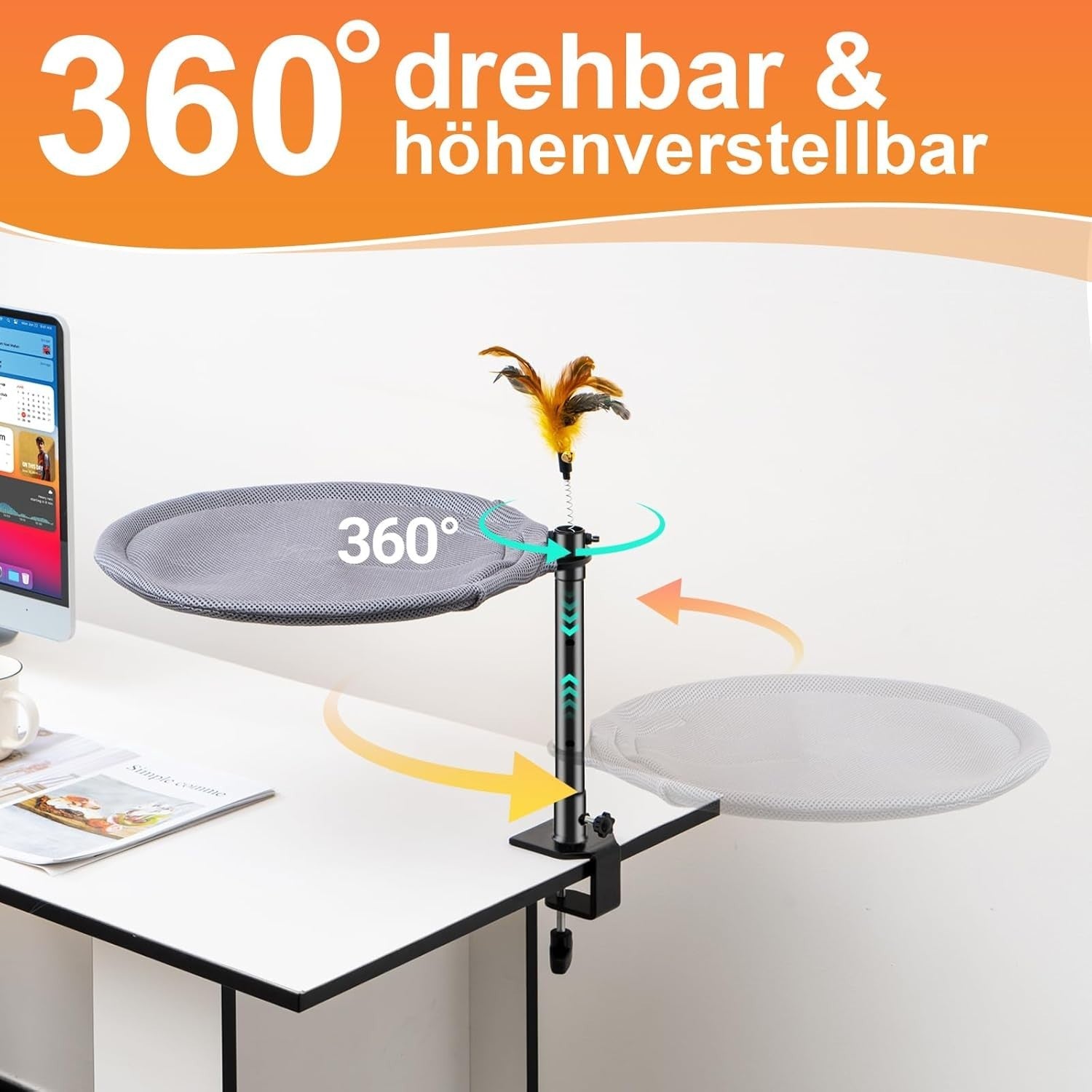 360° Rotating Cat Desk Bed Adjustable Hammock Perch w Washable Covers