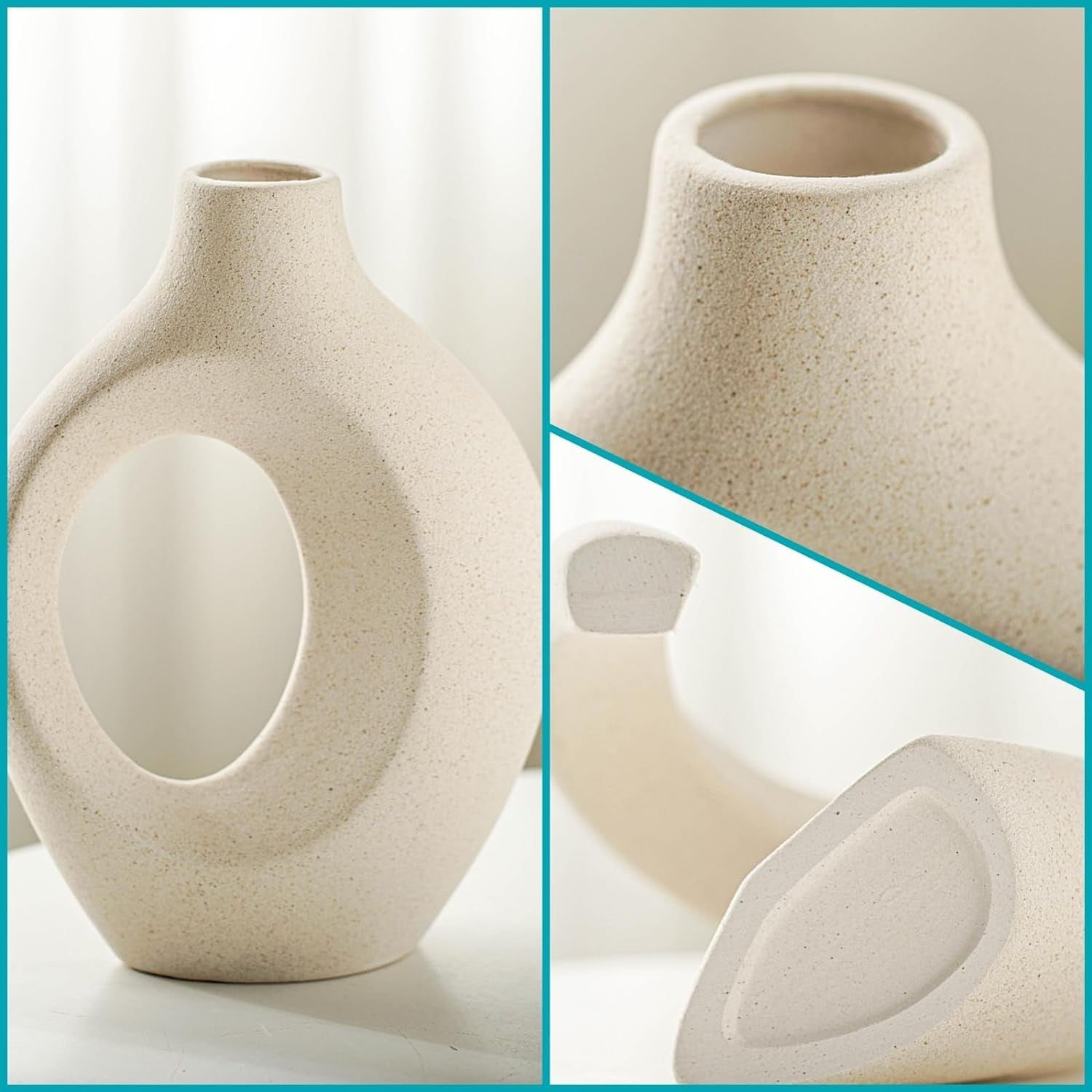 Ceramic Vase Set of 2 Nordic Boho Hollow Modern Flower Decor Cream White