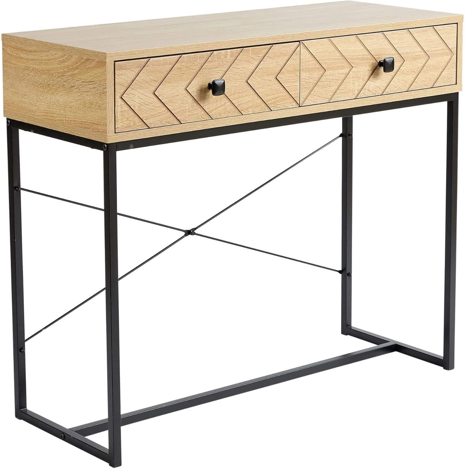 Modern Console Table with Drawers Oak Effect Hallway Storage Desk
