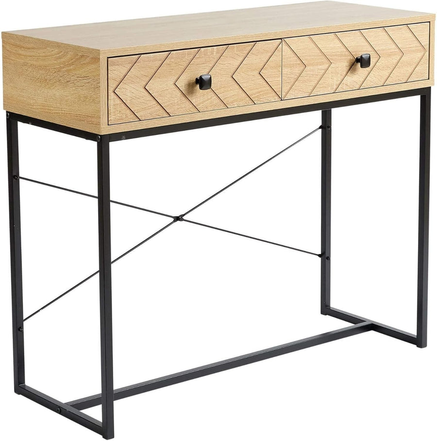 Modern Console Table with Drawers Oak Effect Hallway Storage Desk