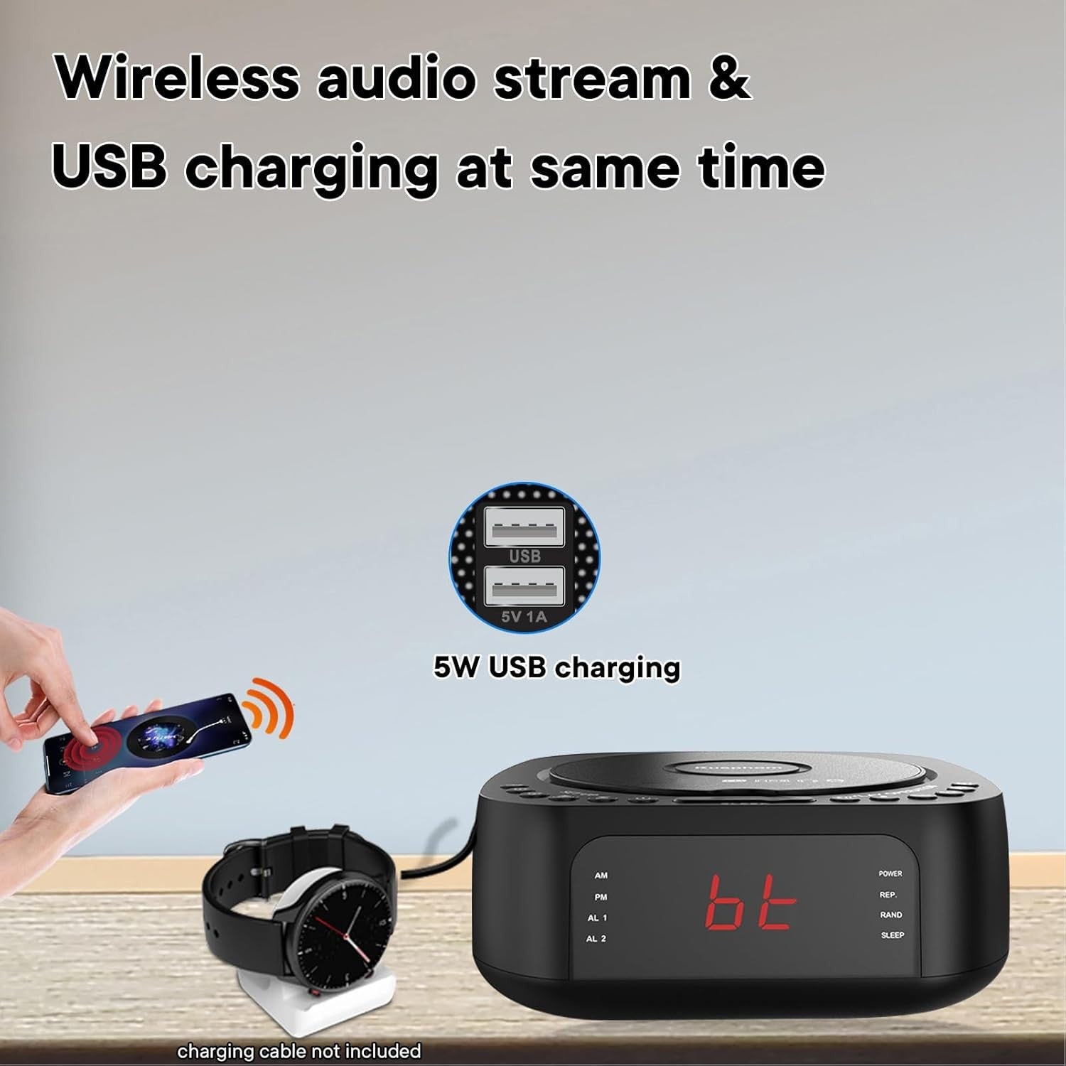 CD Player Alarm Clock with Remote Portable Sleep Timer LED Display Loud Alarm