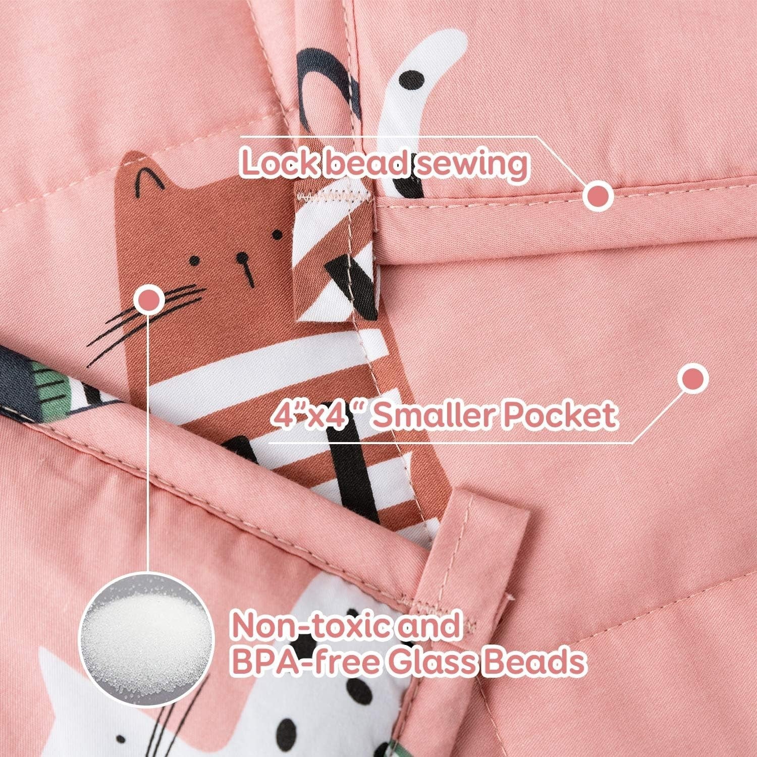 3.2kg Weighted Blanket Pink Cat 105x150cm 100% Cotton for Relaxation and Sleep