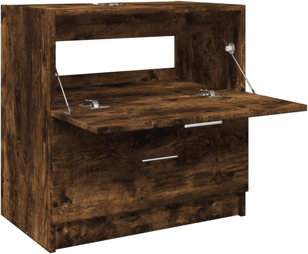 Smoked Oak Bathroom Sink Cabinet 59x37x59cm Modern Under Sink Storage Unit