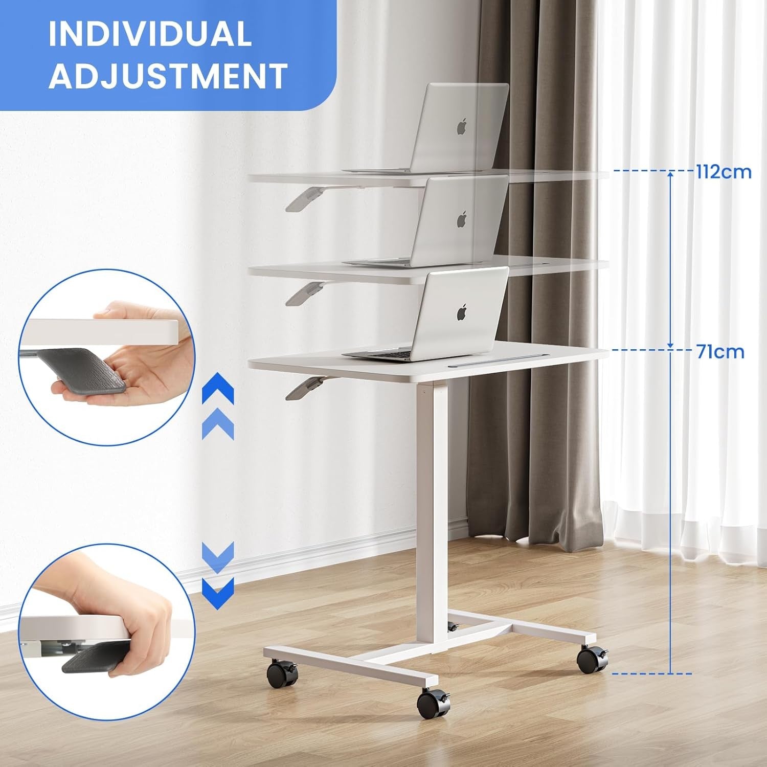 Mobile Standing Desk Height Adjustable Rolling Laptop Table Sit Stand White