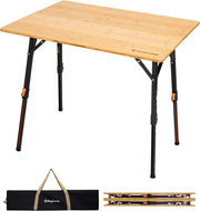Adjustable Folding Camping Table Bamboo Top Portable Picnic Table 80kg Load