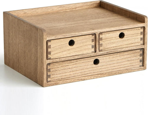 Wooden Desk Organizer with Drawers & Shelf | Home Office Storage Box