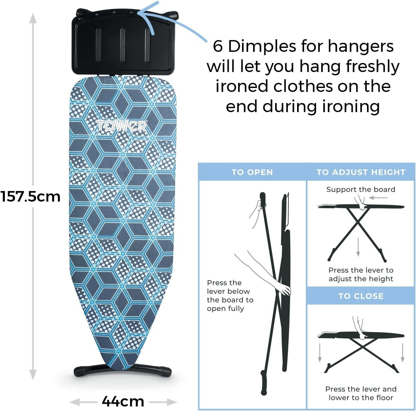 Oversize Ironing Board Adjustable Height Large Surface Non Slip Feet