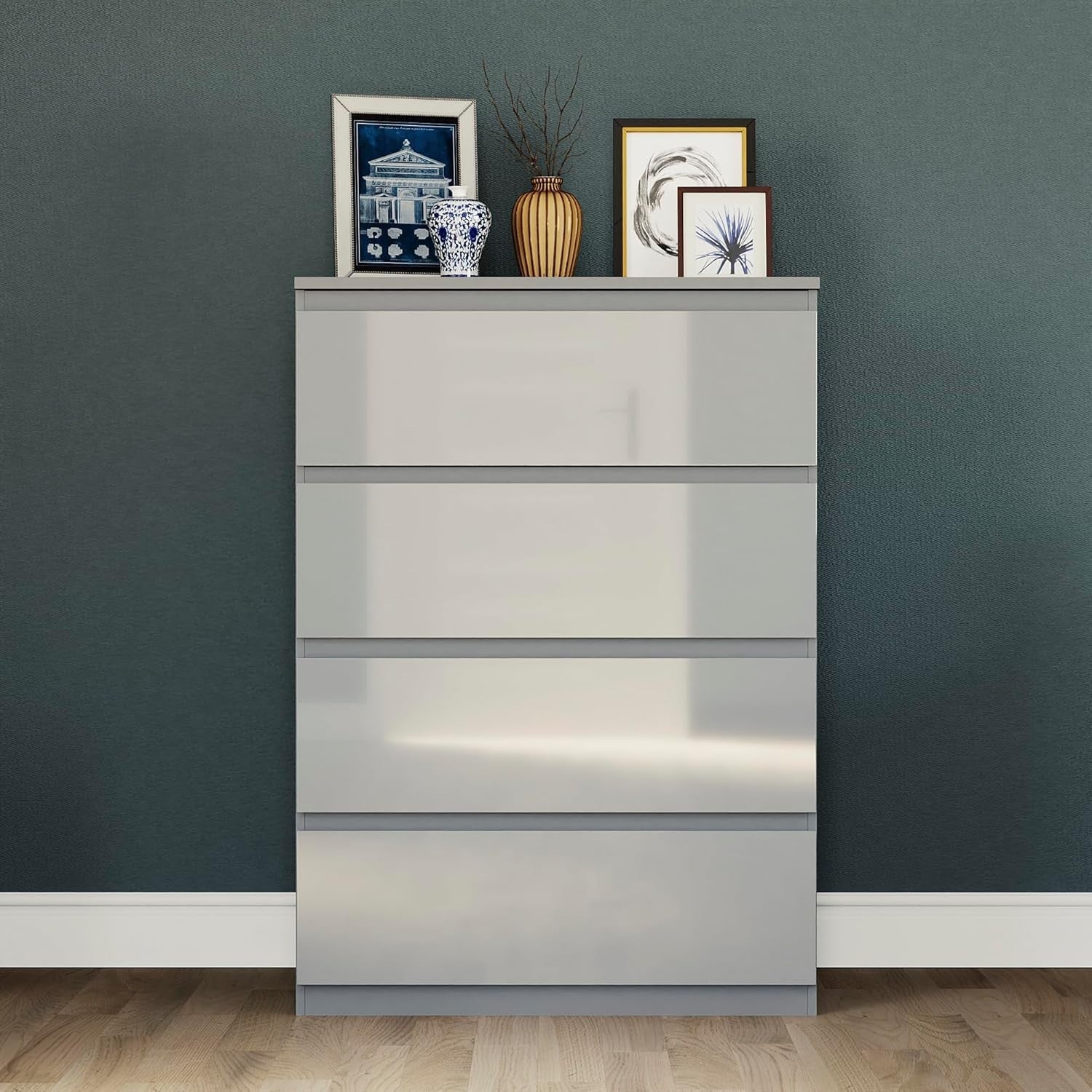 High Gloss 4 Drawer Chest for Bedroom & Hallway | Storage Cabinet Organizer