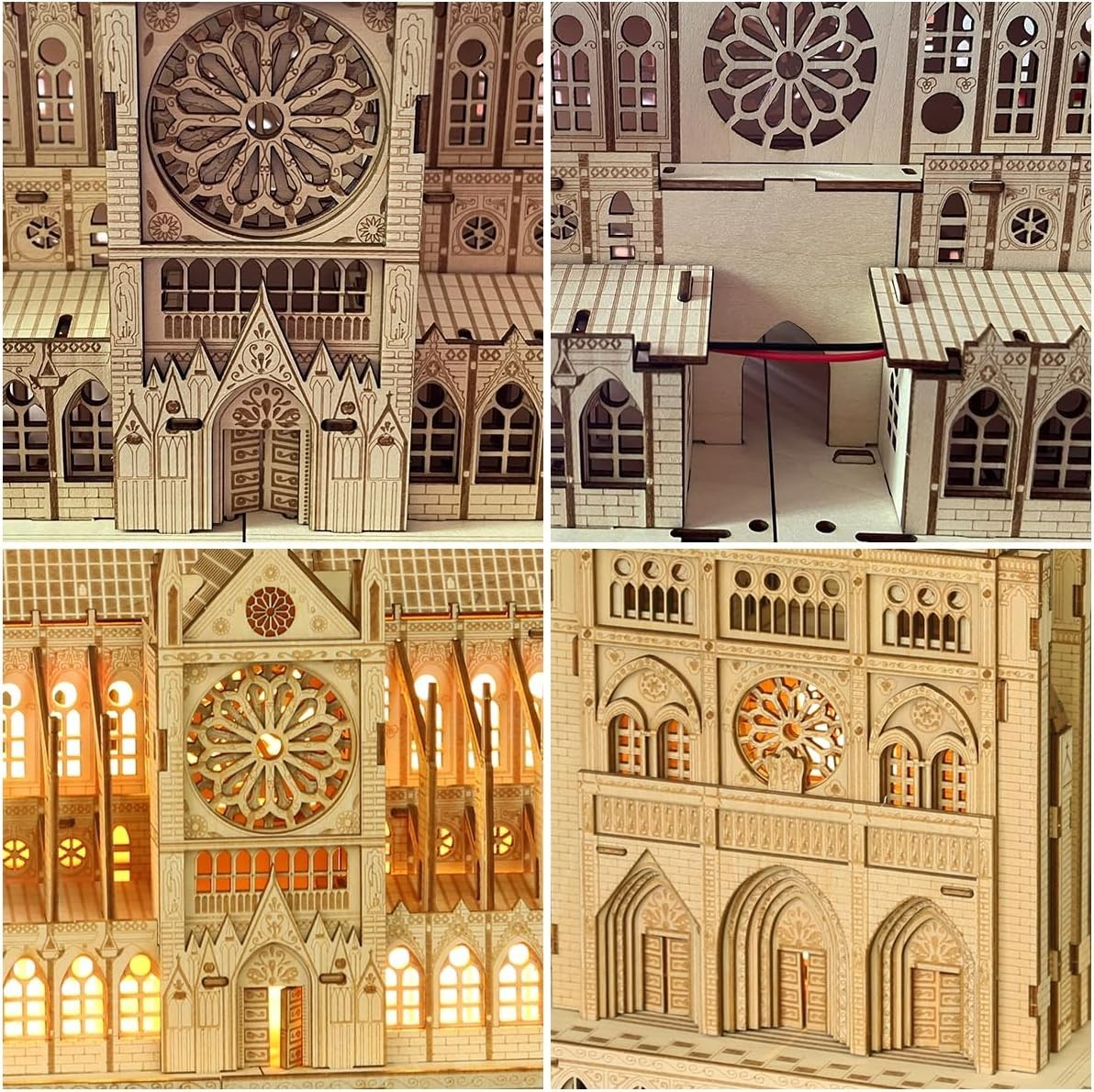 LED Lit Notre Dame de Paris 3D Wooden Puzzle Model – Realistic Build Kit