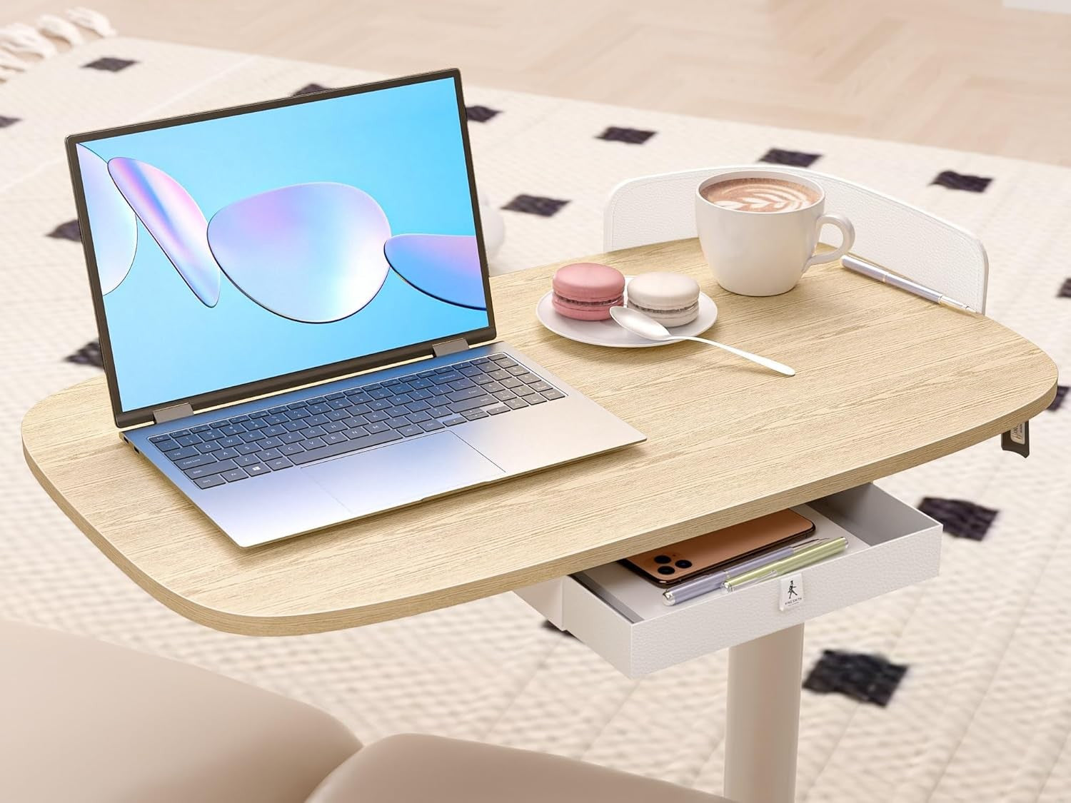 Mobile Standing Desk on Wheels Adjustable Pneumatic Overbed Laptop Table