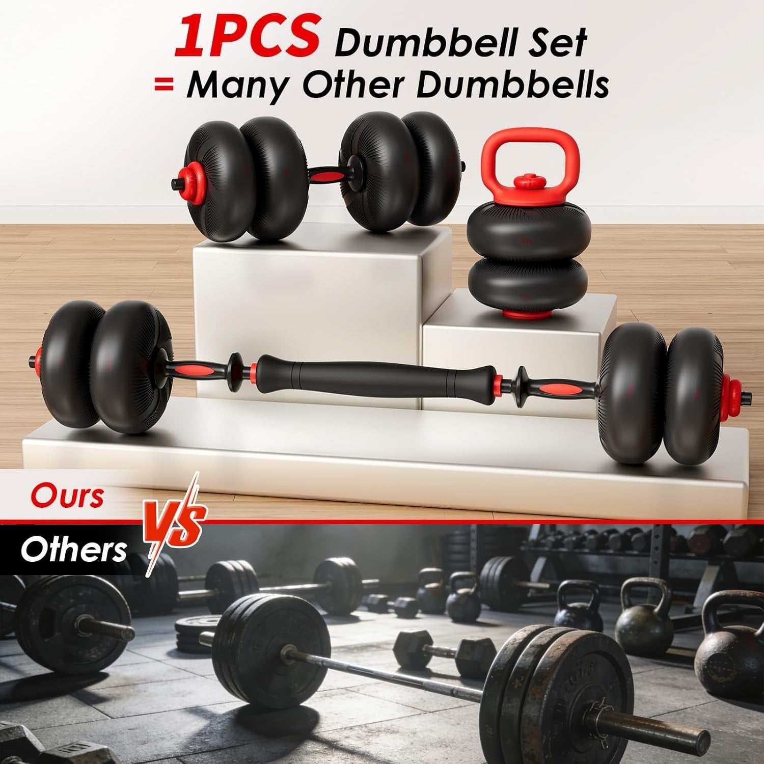 4-in-1 Adjustable Dumbbell Barbell Kettlebell Push Up Home Gym Weights