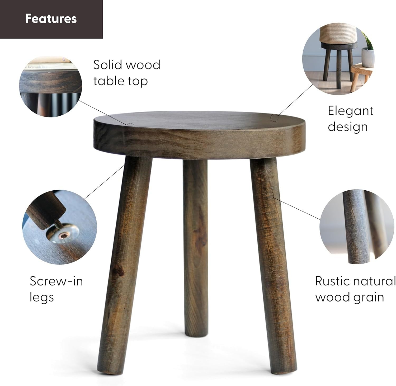 Rustic Wooden Side Table Plant Stand Mini Stool Bedside Table 35cm Solid Wood
