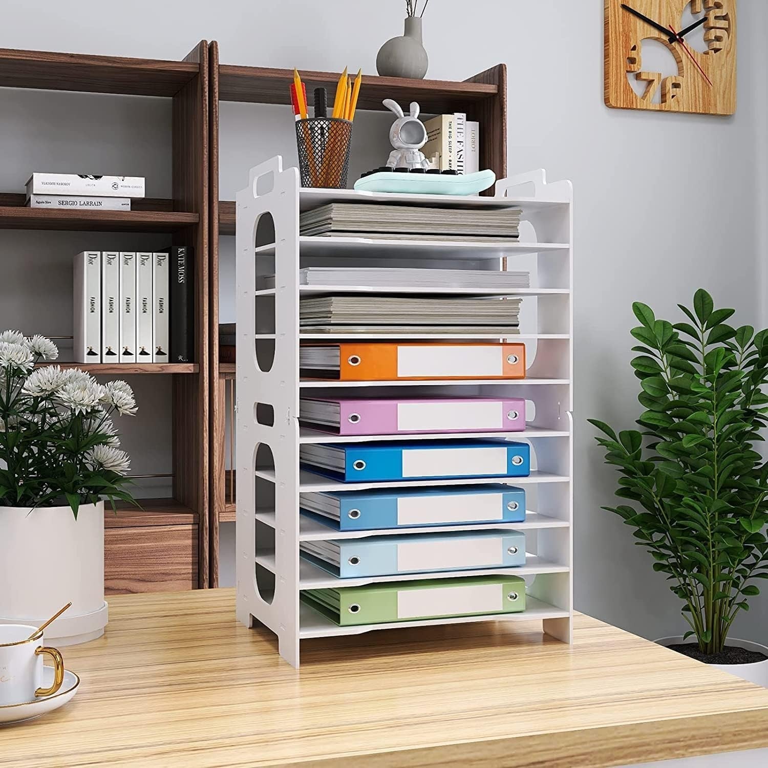 10-Tier A4 Desk Paper Tray Organizer | Desktop Filing Rack White