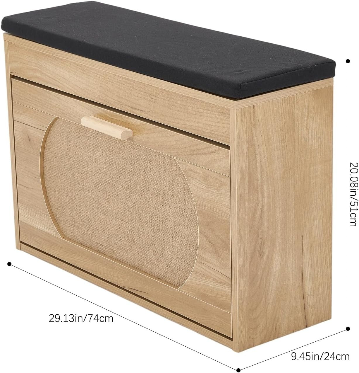 Narrow Shoe Storage Bench with Flip Drawer & Cushioned Seat, 74x24x51 cm