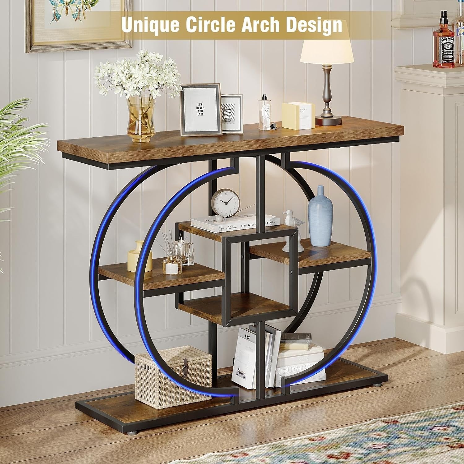 Rustic Industrial Console Table with 4-Tier Storage Shelves, 30D x 105W x 80H cm