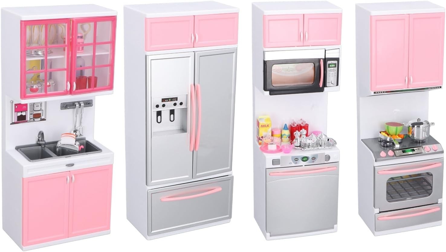 Kids Play Kitchen Pink w/ Stove Oven Microwave Fridge Accessories