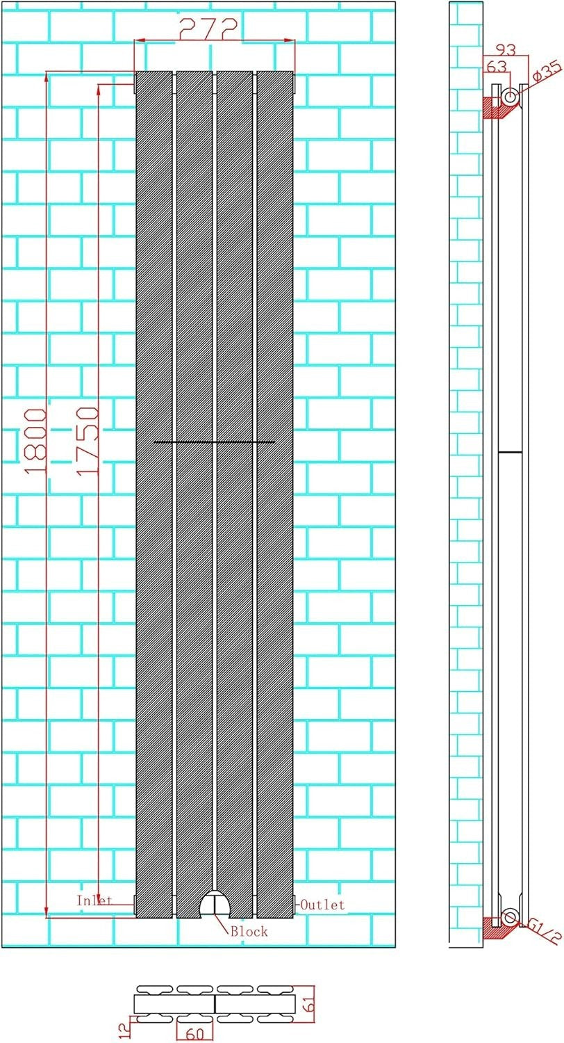 Modern Anthracite Flat Panel Radiator 1800x272mm Double Wall-Mount
