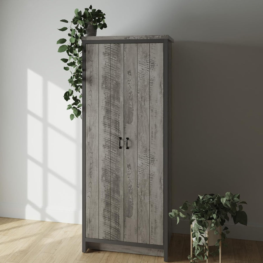 Grey 2 Door Wardrobe with Hanging Rails & Shelf Storage - Sturdy Bedroom