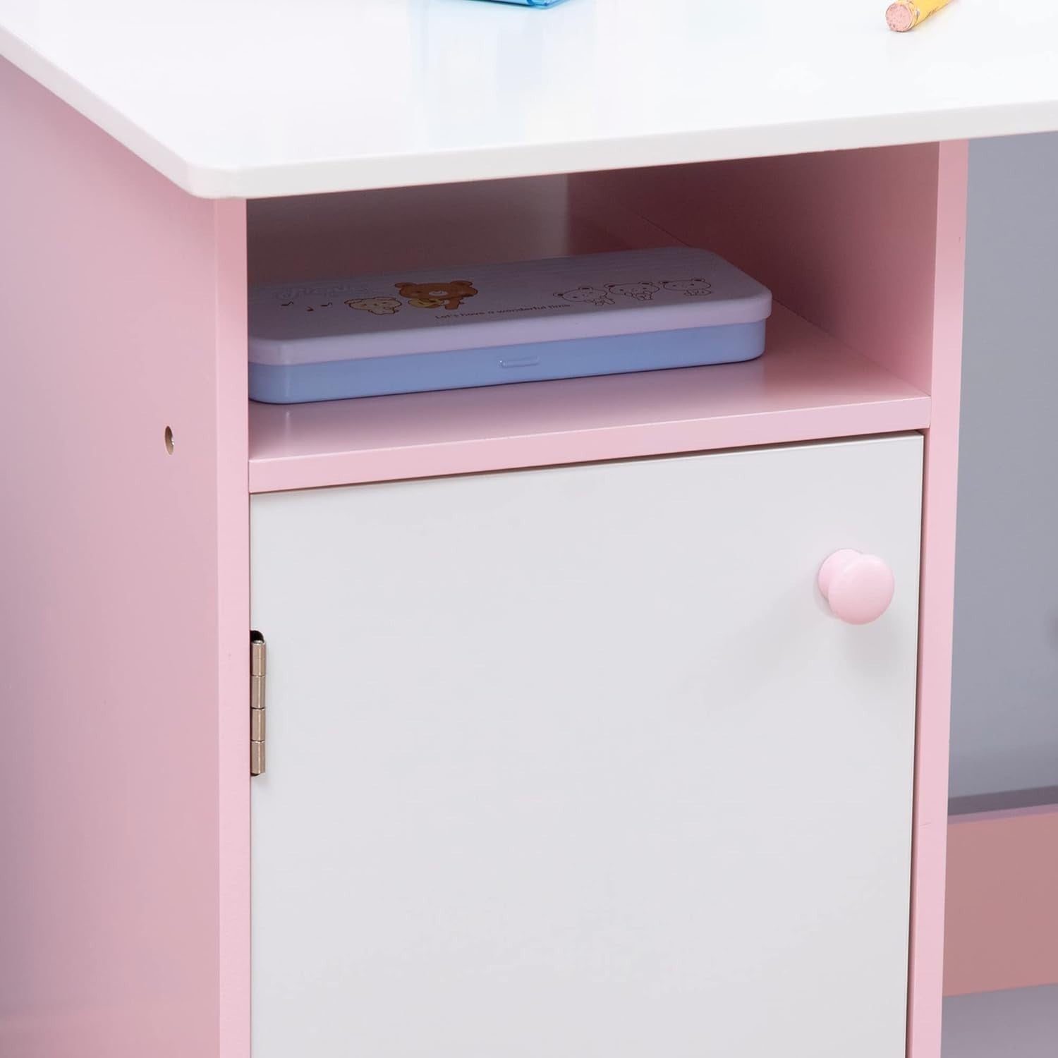 Kids Desk and Chair Set with Storage Whiteboard Study Table Furniture Pink