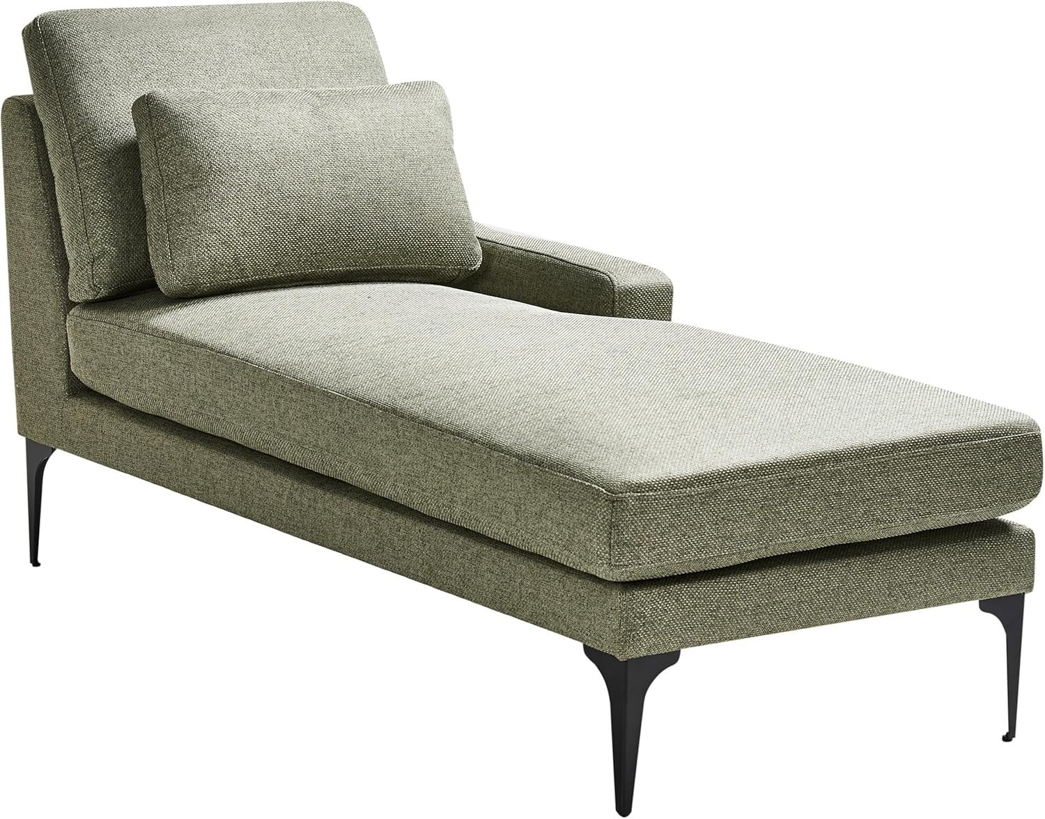 Modern Left Hand Green Chaise Lounge Fabric Upholstery Metal Legs with Cushions