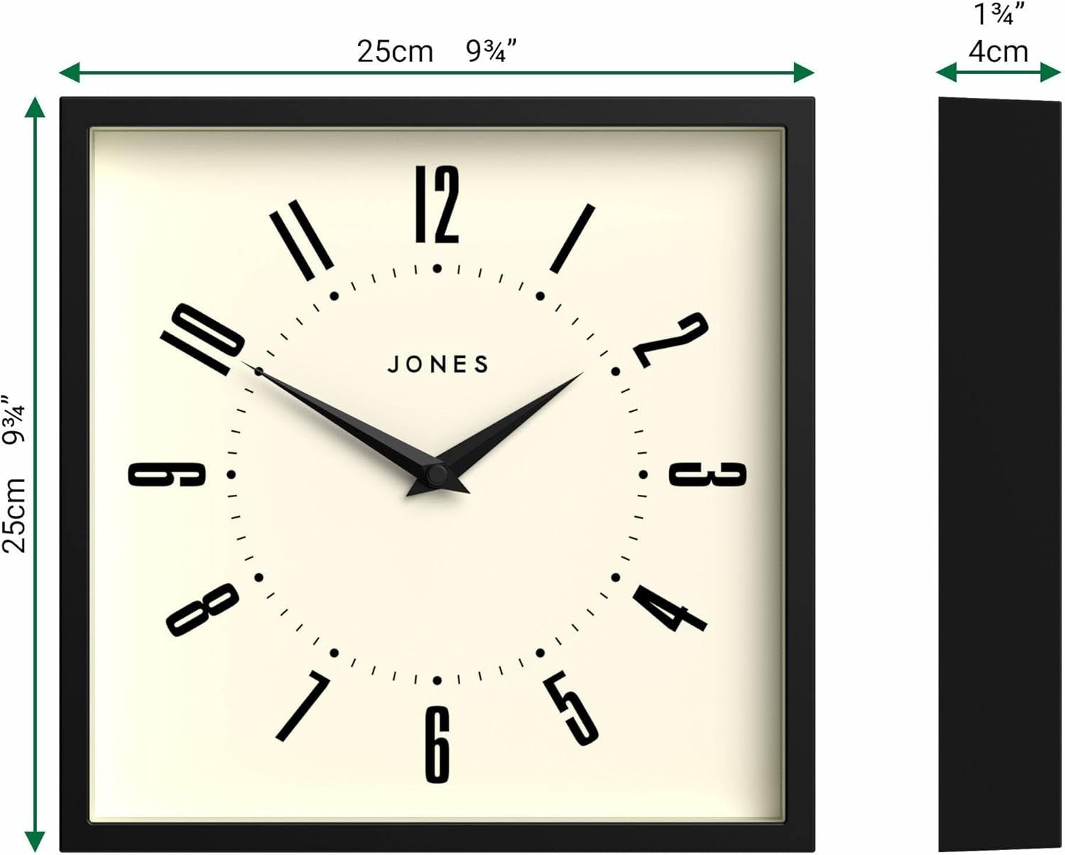 25cm Retro Square Wall Clock Silent Quartz Easy Read Numbers Modern Home Office