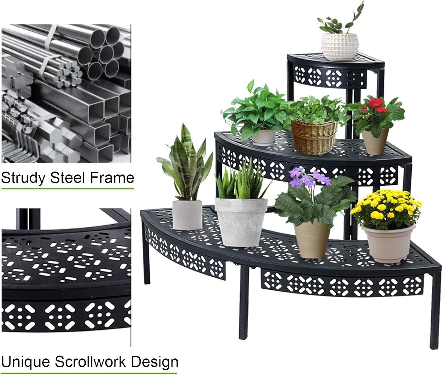 3 Tier Black Metal Plant Stand Indoor Outdoor Corner Flower Pot Display Rack