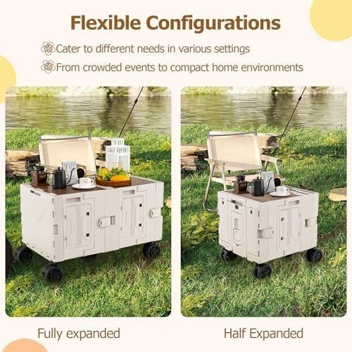 150L Folding Shopping Trolley Wagon Cart 5 Wheels Telescoping Handle White