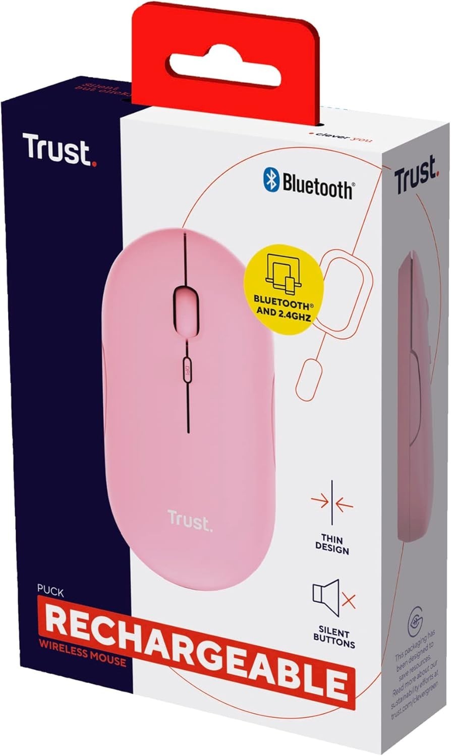 Slim Rechargeable Wireless Mouse Bluetooth 2.4GHz Silent Pink