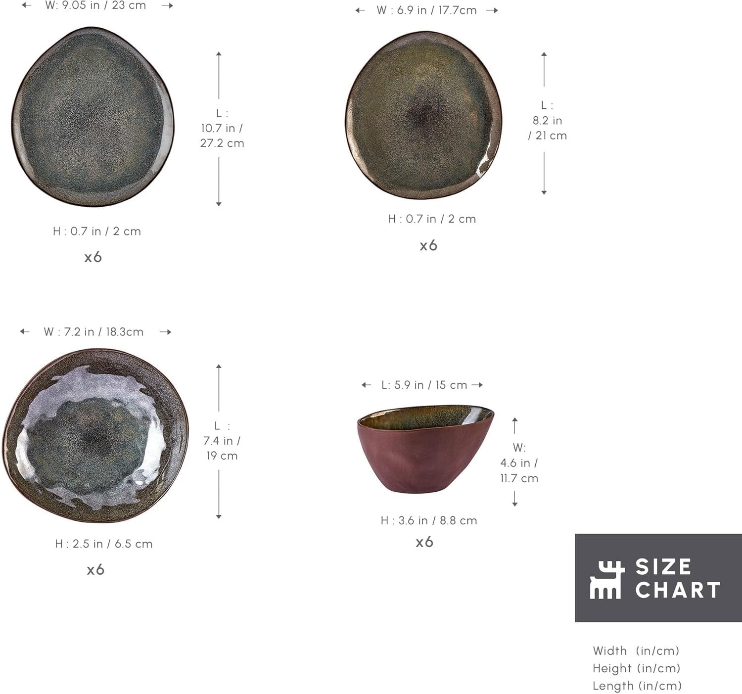 24pc Reactive Stoneware Dinner Set Plates Bowls Modern Tableware for 6