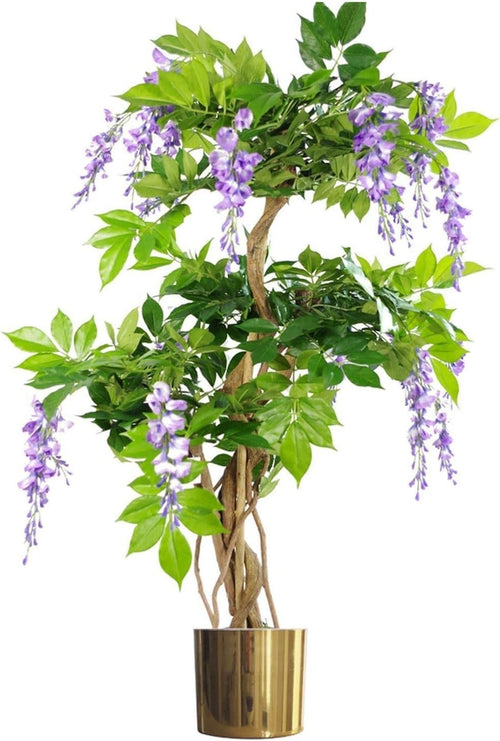 110cm Artificial Wisteria Tree in Gold Planter Faux Flower Indoor Home Decor