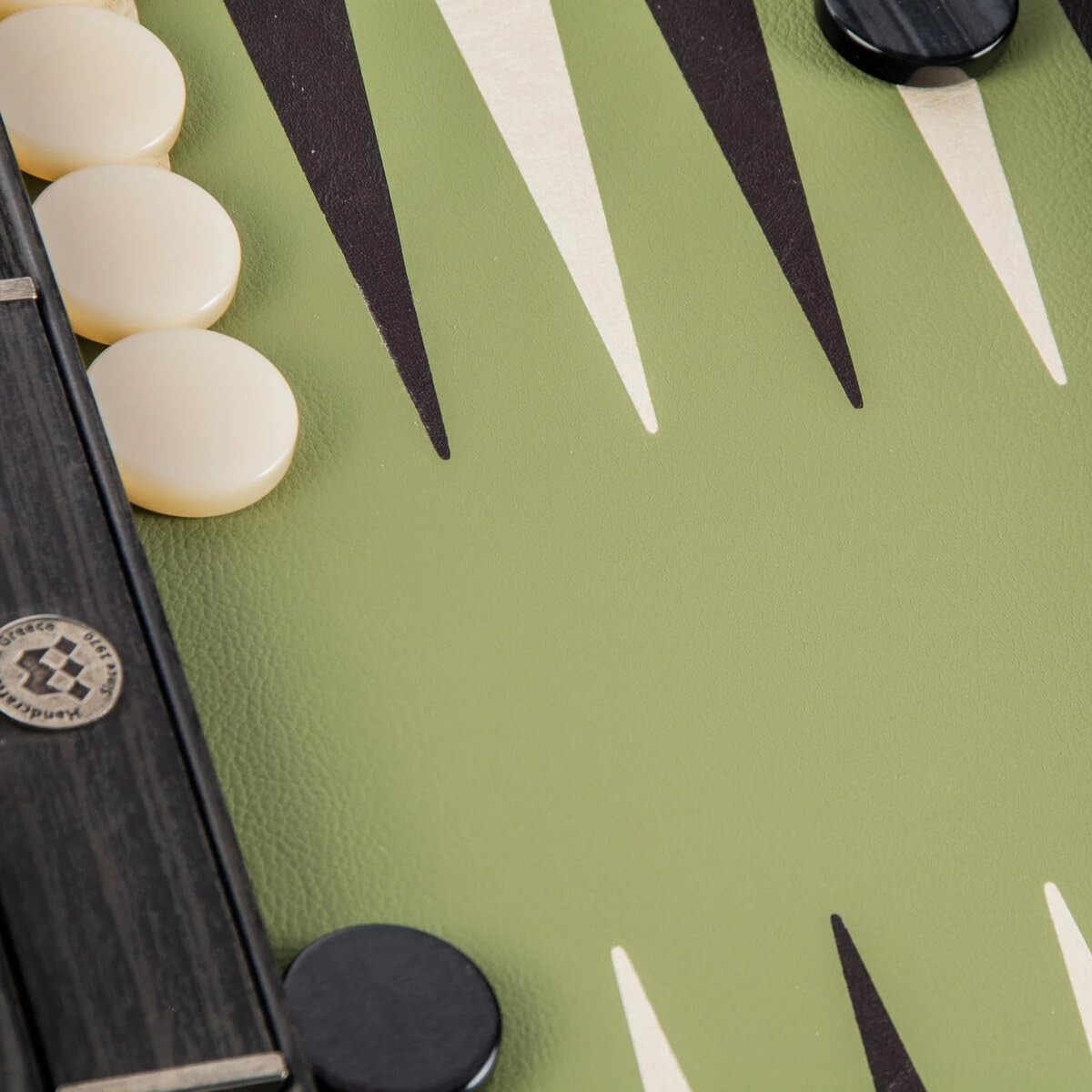 19” Luxury Backgammon Set Olive Green Faux Leather Wooden Foldable Board
