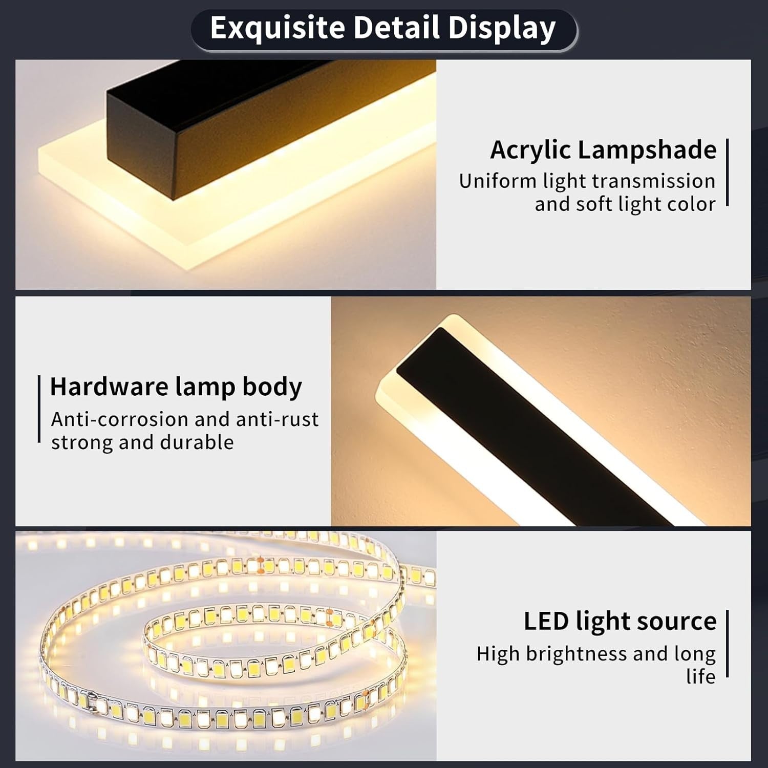Outdoor Waterproof LED Wall Light, Modern Acrylic, Warm White, 2 Pack
