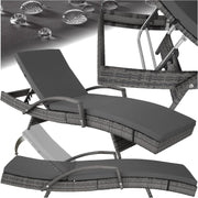 Adjustable 5-Position Rattan Sun Lounger with Cushion, Weatherproof & Lightweigh