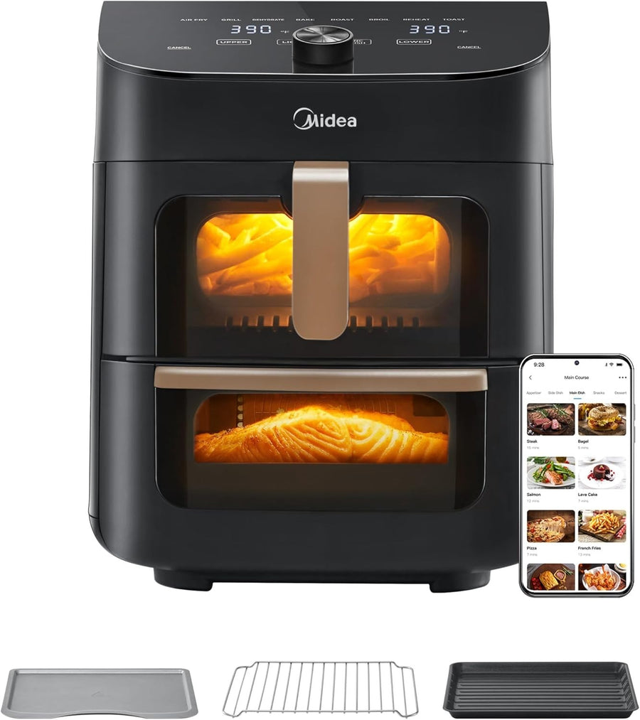 11L Dual Zone Air Fryer Oven, Wi-Fi Control, 10-in-1 Cooking, Oil-Free Crisp