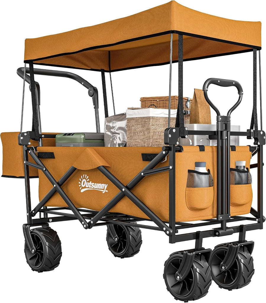 120L Folding Wagon Trolley Cart Canopy Adjustable Handles Outdoor