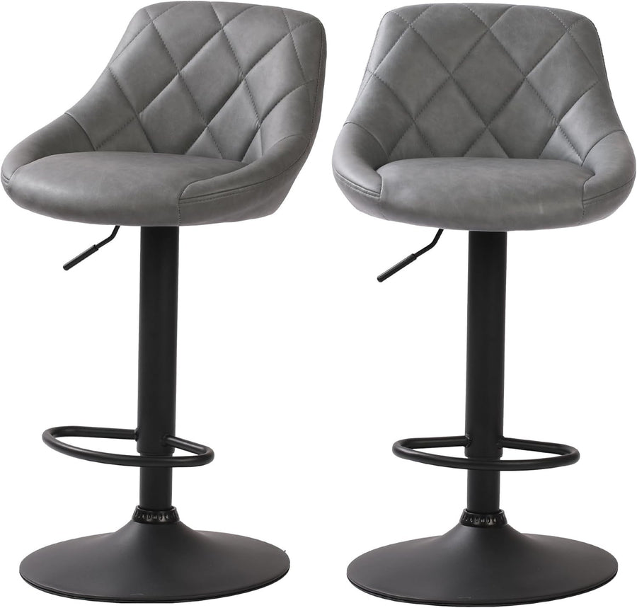 Adjustable Modern PU Leather Bar Stools with Footrest – Grey