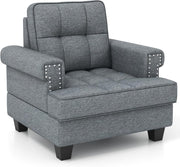 Grey Tufted Armchair Sofa Comfy Lounge Chair Wide Seat Reading Room