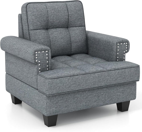 Grey Tufted Armchair Sofa Comfy Lounge Chair Wide Seat Reading Room