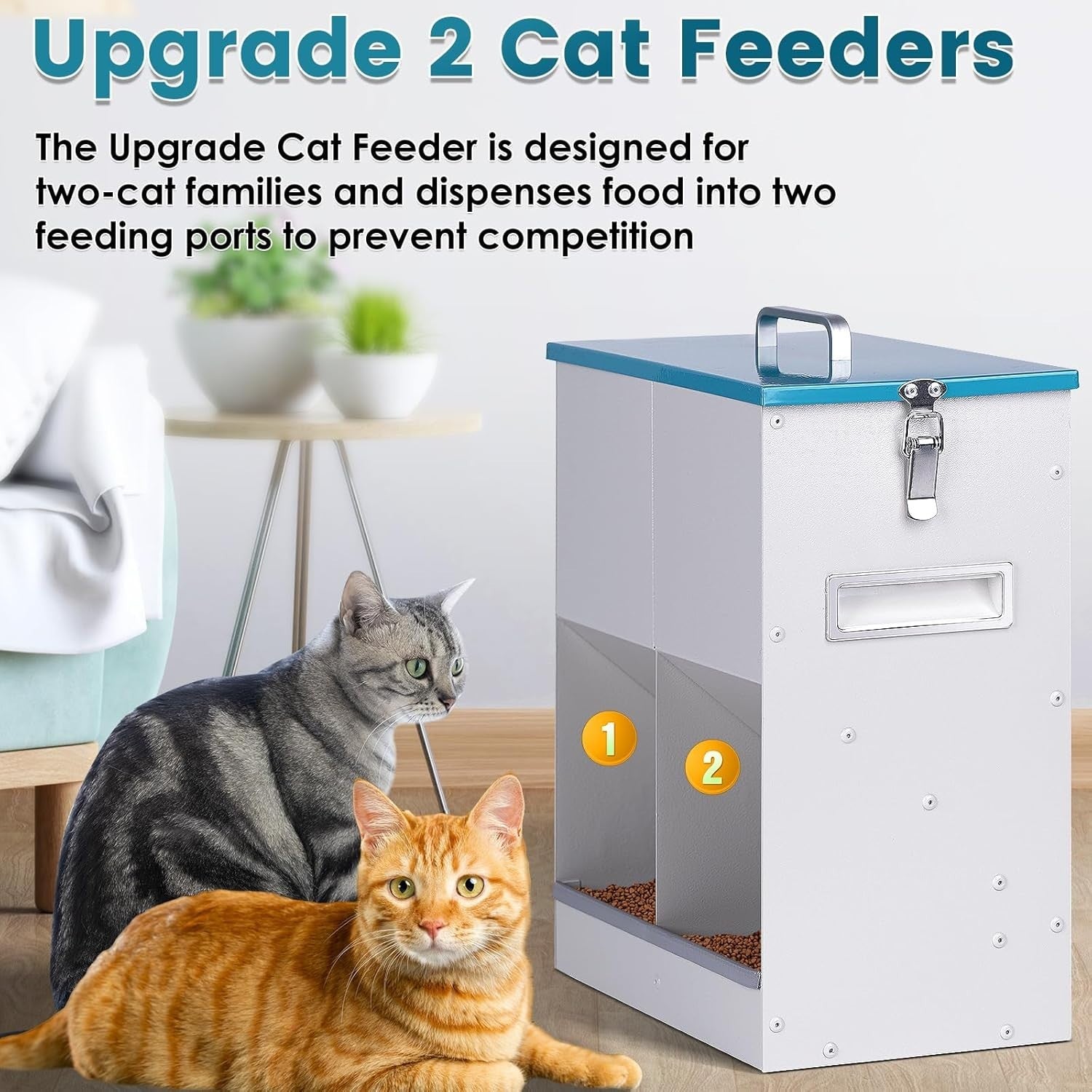 10L Automatic Pet Feeder for 2 Cats Dual Hopper Gravity Food Dispenser