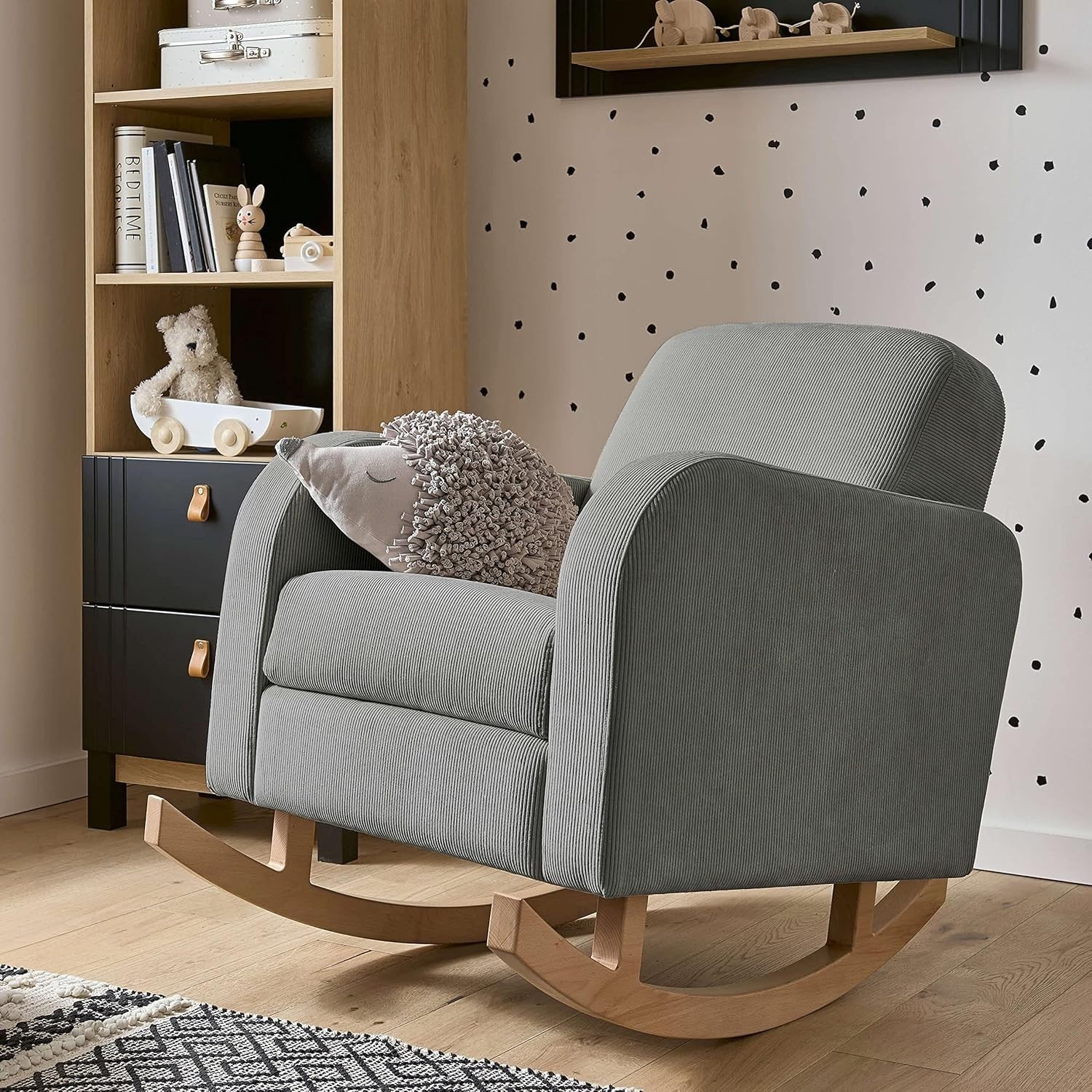 Dark Grey Rocking Chair for Nursery | Soft Foam Seat & Armrest Comfort