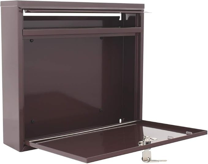 Wall Mounted Steel Mailbox Brown | Lockable Post Box | Slim Design 360x320mm