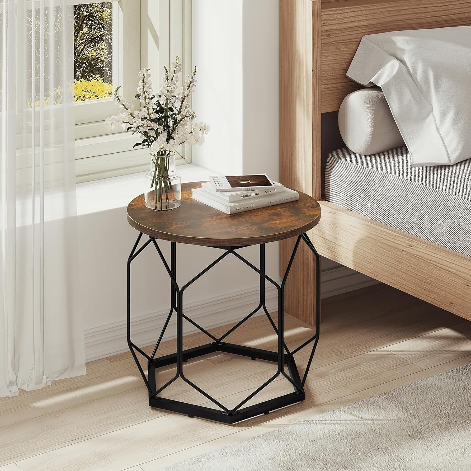 Set of 2 Round Coffee Tables with Removable Tops, Storage & Metal Frame
