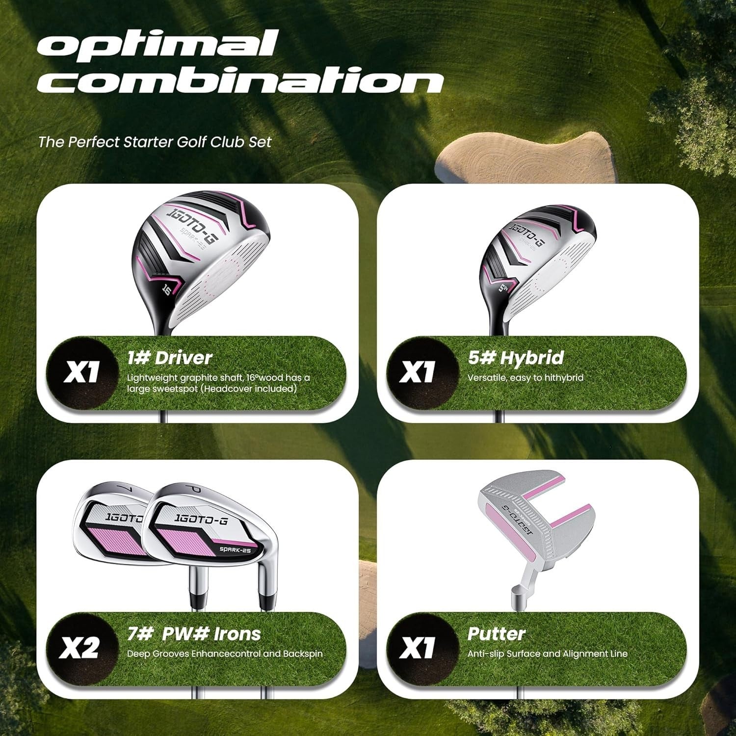 Kids Golf Club Set Ages 9–12 Right Hand Junior Stand Bag Driver Hybrid